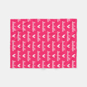 Hot Roze Gepersonaliseerde Naam Deken met Harten (Voorkant (Horizontaal))