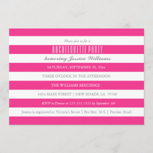 Hot Roze Gestreepte Bachelorette Party Uitnodiging