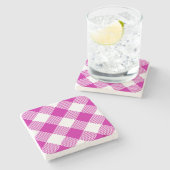 Hot-roze Gingham Gecontroleerd Square Onderzetter (Zijkant)