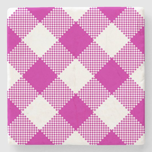 Hot-roze Gingham Gecontroleerd Square Onderzetter (Voorkant)
