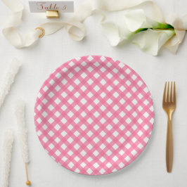 Hot-roze Gingham Paper-Borden Papieren Bordje