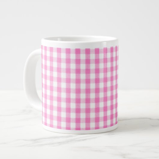 Hot-roze Gingham-patroon Grote Koffiekop (Links)