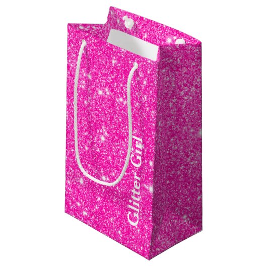 Hot Roze Girly Glitter Girl Show Uw Sparkle Klein Cadeauzakje (Voorkant Gekanteld)
