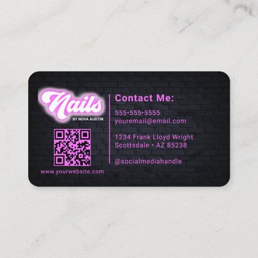 Hot Roze Glam Beauty Salon Nail Tech QR-code Visitekaartje (Achterkant)