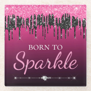 Hot Roze Glam Druppelende Glitter Geboren Om Te Fo Glazen Onderzetter