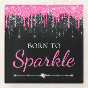 Hot Roze Glam Druppelende Glitters Geboren Om Te S Glazen Onderzetter