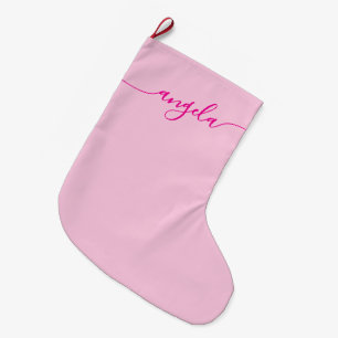 Hot Roze Glam Onderschrift Met Gecentreerde Naam Grote Kerstsok