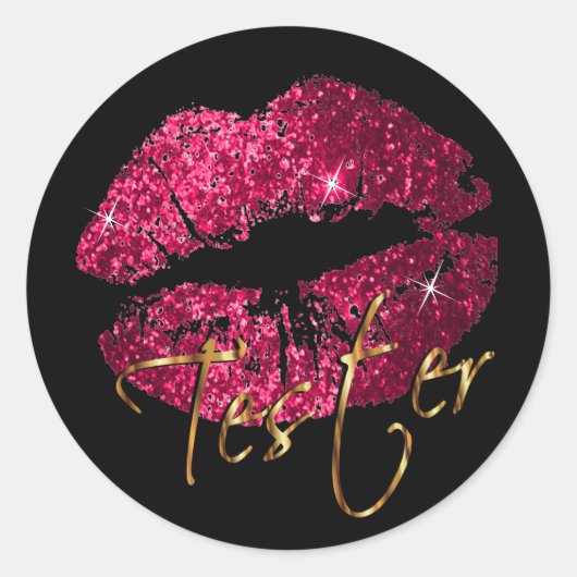 Hot-roze glazen lips 2 - Tester Ronde Sticker (Voorkant)