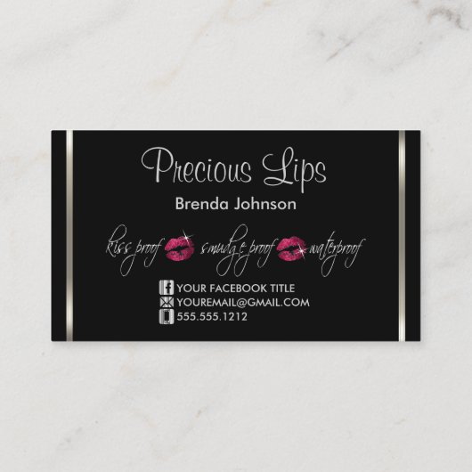 Hot-roze glazen lips en zilver visitekaartje (Achterkant)