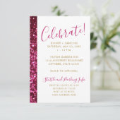 Hot-roze glazen stripe moderne Mitzvah-ontvangst Informatiekaartje (Staand voorkant)