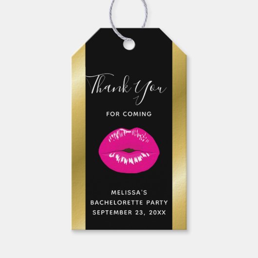 Hot-roze glimp op zwart cadeaulabel (Voorkant)