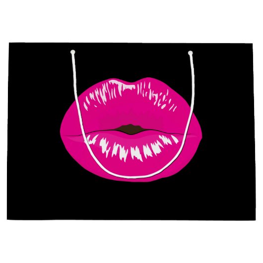 Hot-roze glimp op zwart groot cadeauzakje (Voorkant)