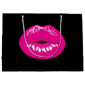 Hot-roze glimp op zwart groot cadeauzakje (Achterkant)