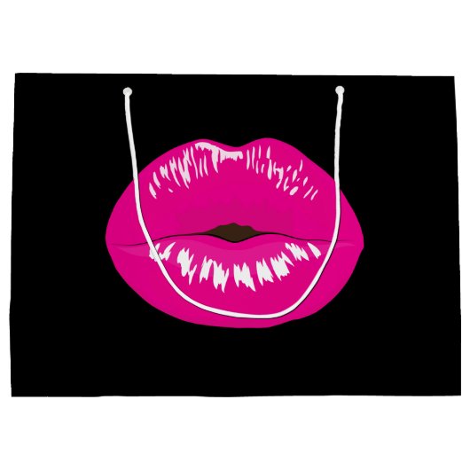 Hot-roze glimp op zwart groot cadeauzakje (Achterkant)