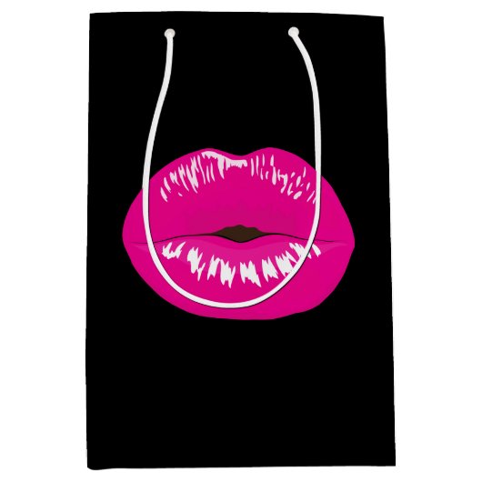 Hot-roze glimp op zwart medium cadeauzakje (Voorkant)