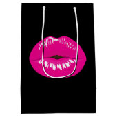 Hot-roze glimp op zwart medium cadeauzakje (Achterkant)