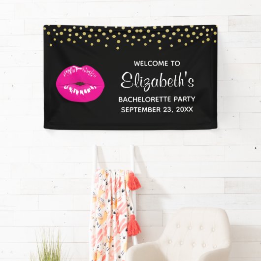 Hot-roze glimp op zwarte bachelorette spandoek (Insitu)