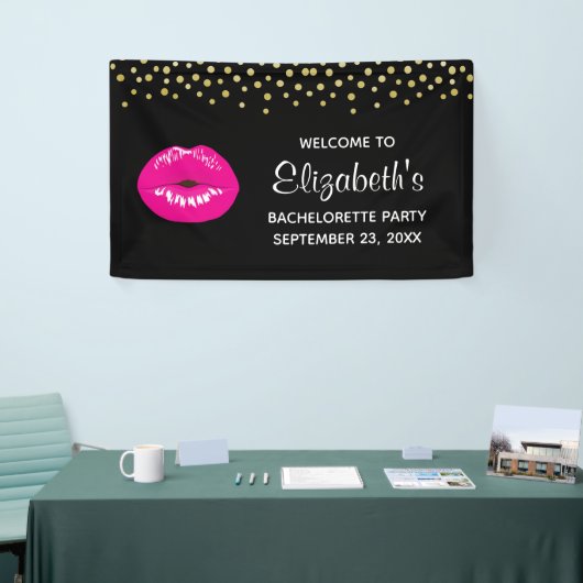 Hot-roze glimp op zwarte bachelorette spandoek (Beurs)