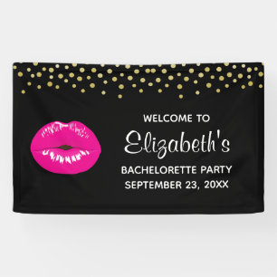 Hot-roze glimp op zwarte bachelorette spandoek