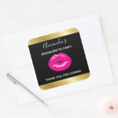 Hot-roze glimp op zwarte bachelorette vierkante sticker (Envelop)