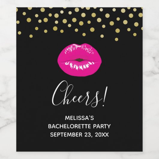 Hot-roze glimp op zwarte bachelorette wijn etiket (Enkel label)