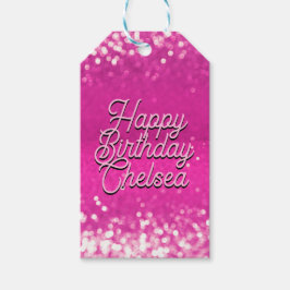 Hot roze glitter bokeh aangepaste tekst cadeaulabel