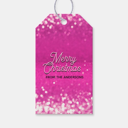 Hot roze glitter bokeh aangepaste tekst cadeaulabel (Voorkant)