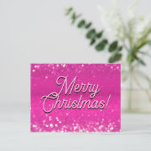 Hot roze glitter bokeh aangepaste tekst feestdagenkaart (Staand voorkant)