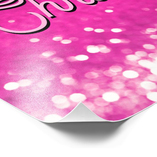 Hot roze glitter bokeh aangepaste tekst foto afdruk (Hoek)