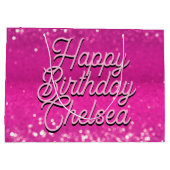Hot roze glitter bokeh aangepaste tekst groot cadeauzakje (Achterkant)