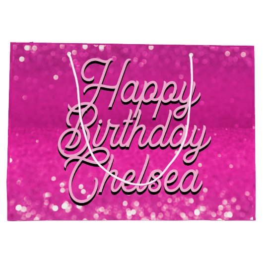 Hot roze glitter bokeh aangepaste tekst groot cadeauzakje (Achterkant)