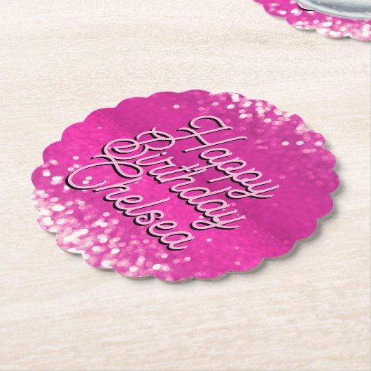 Hot roze glitter bokeh aangepaste tekst kartonnen onderzetters (Gekanteld)