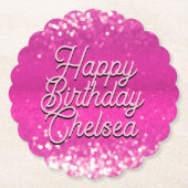 Hot roze glitter bokeh aangepaste tekst kartonnen onderzetters (Voorkant)