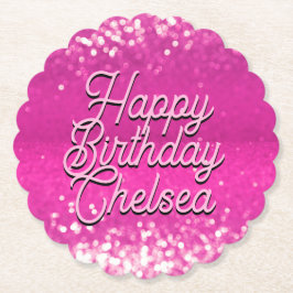 Hot roze glitter bokeh aangepaste tekst kartonnen onderzetters