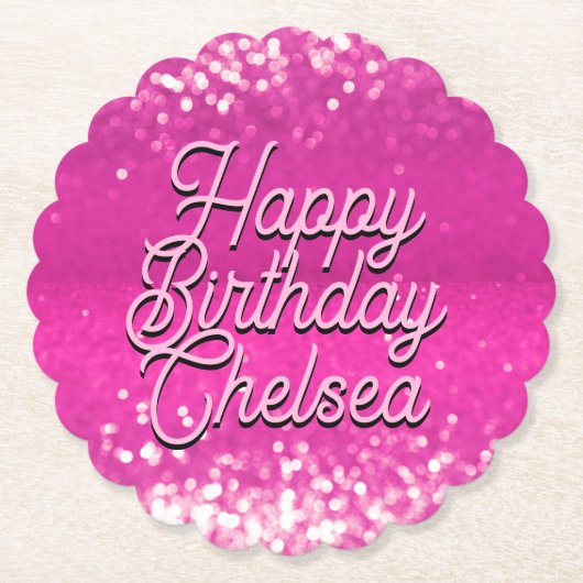 Hot roze glitter bokeh aangepaste tekst kartonnen onderzetters (Voorkant)