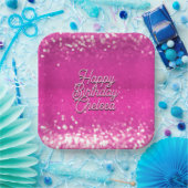 Hot roze glitter bokeh aangepaste tekst papieren bordje (Feest)