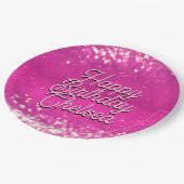 Hot roze glitter bokeh aangepaste tekst papieren bordje (Gekanteld)