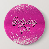 Hot roze glitter bokeh aangepaste tekst ronde button 4,0 cm (Voorkant)