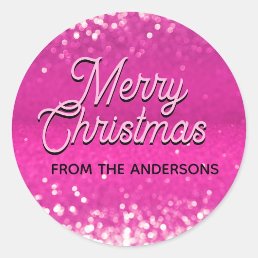 Hot roze glitter bokeh aangepaste tekst ronde sticker (Voorkant)