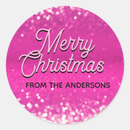 Hot roze glitter bokeh aangepaste tekst ronde sticker