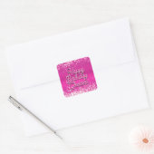 Hot roze glitter bokeh aangepaste tekst vierkante sticker (Envelop)