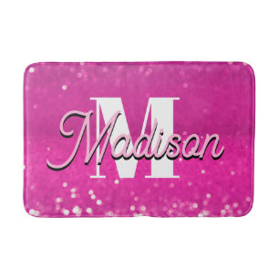 Hot roze glitter bokeh monogram badmat