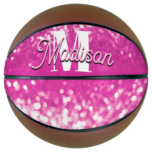 Hot roze glitter bokeh monogram basketbal (Voorkant)