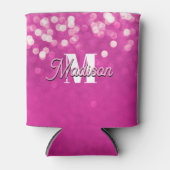 Hot roze glitter bokeh monogram blikjeskoeler (Voorkant)