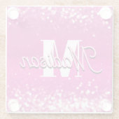 Hot roze glitter bokeh monogram glazen onderzetter (Achterkant)