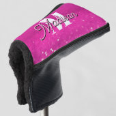 Hot roze glitter bokeh monogram golfheadcover (3/4 voorkant)