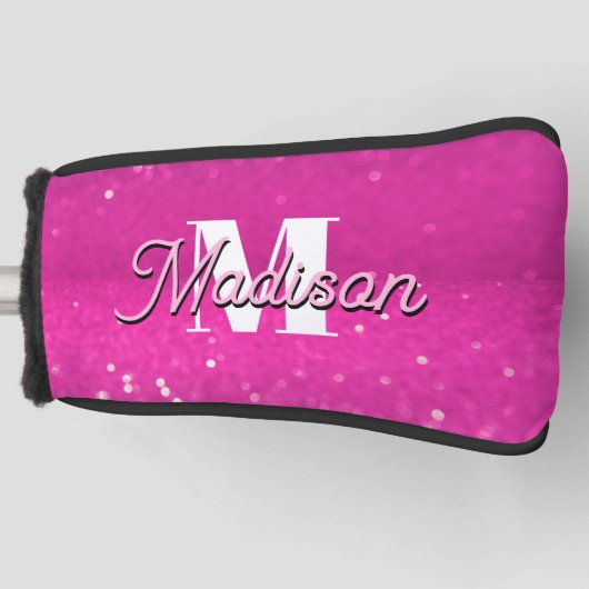 Hot roze glitter bokeh monogram golfheadcover (Voorkant)
