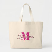 Hot roze glitter bokeh monogram grote tote bag (Voorkant)