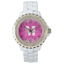 Hot roze glitter bokeh monogram