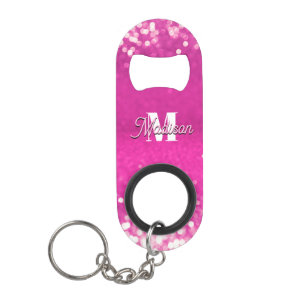 Hot roze glitter bokeh monogram mini flessenopener